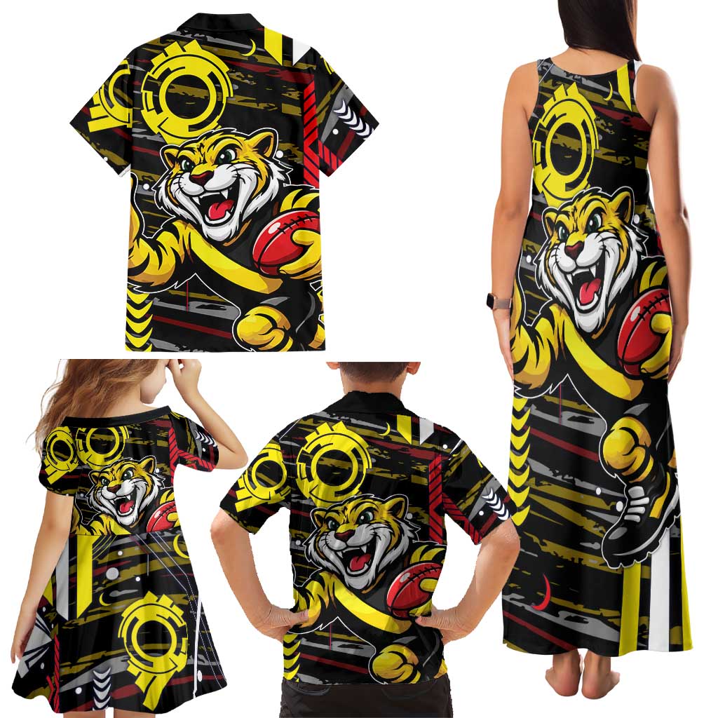 Richmond Tigers Family Matching Tank Maxi Dress and Hawaiian Shirt Mascot Cartoon Football Illustration Style