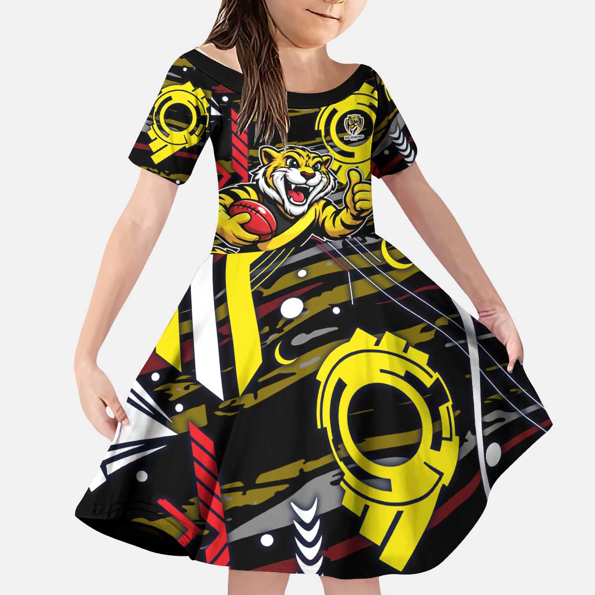 Richmond Tigers Kid Short Sleeve Dress Mascot Cartoon Football Illustration Style