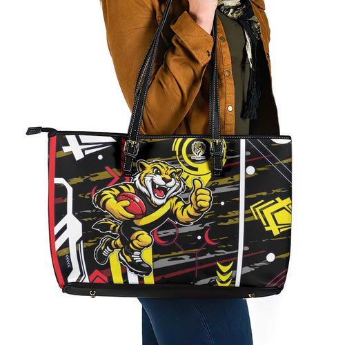 Richmond Tigers Leather Tote Bag Mascot Cartoon Football Illustration Style