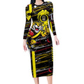 Richmond Tigers Long Sleeve Bodycon Dress Mascot Cartoon Football Illustration Style