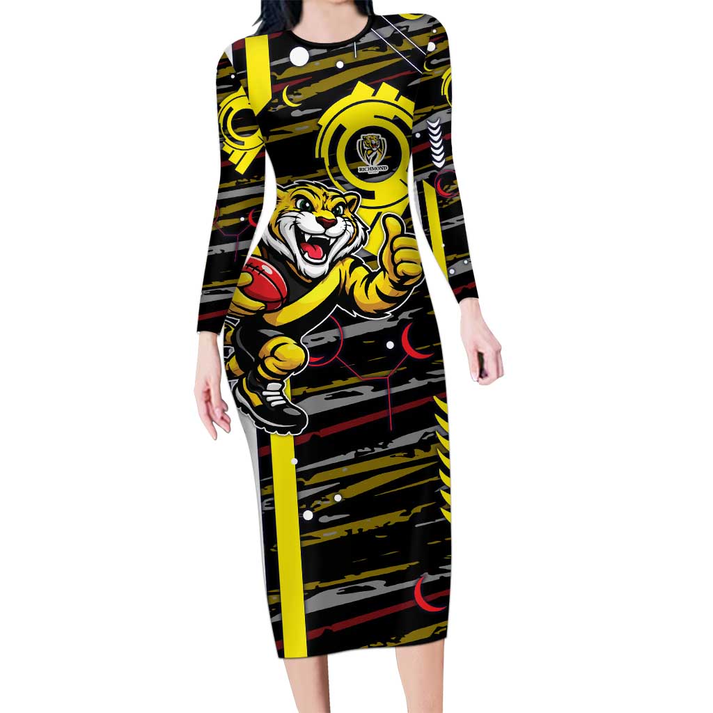 Richmond Tigers Long Sleeve Bodycon Dress Mascot Cartoon Football Illustration Style