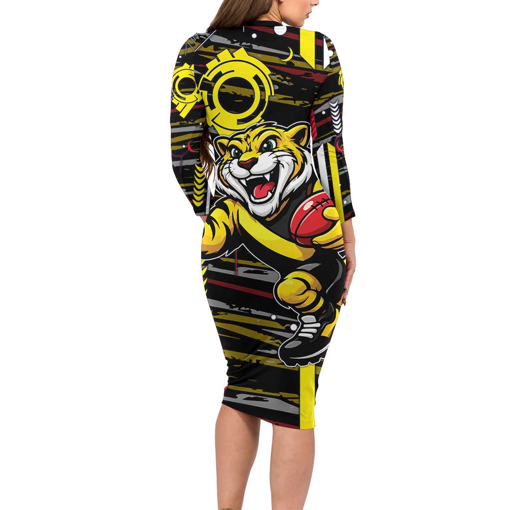Richmond Tigers Long Sleeve Bodycon Dress Mascot Cartoon Football Illustration Style
