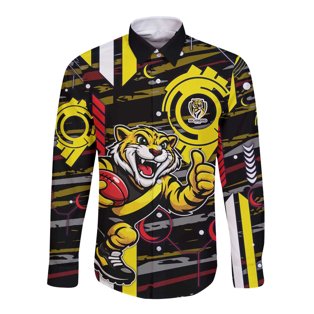 Richmond Tigers Long Sleeve Button Shirt Mascot Cartoon Football Illustration Style