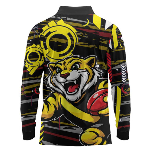 Richmond Tigers Long Sleeve Polo Shirt Mascot Cartoon Football Illustration Style
