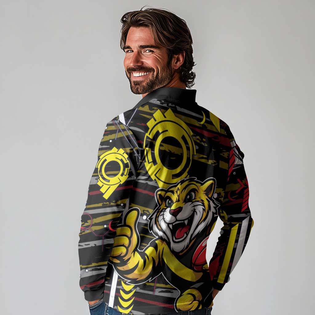 Richmond Tigers Long Sleeve Polo Shirt Mascot Cartoon Football Illustration Style