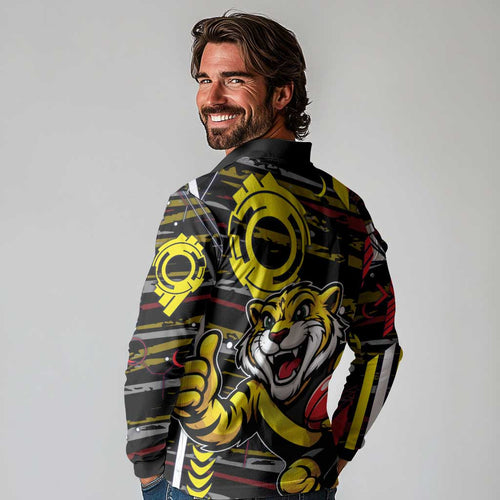 Richmond Tigers Long Sleeve Polo Shirt Mascot Cartoon Football Illustration Style