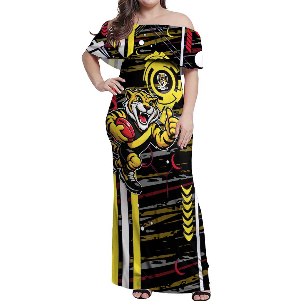 Richmond Tigers Off Shoulder Maxi Dress Mascot Cartoon Football Illustration Style