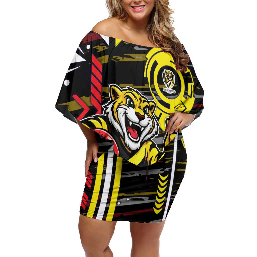 Richmond Tigers Off Shoulder Short Dress Mascot Cartoon Football Illustration Style