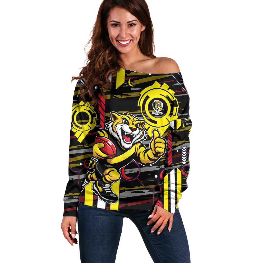 Richmond Tigers Off Shoulder Sweater Mascot Cartoon Football Illustration Style