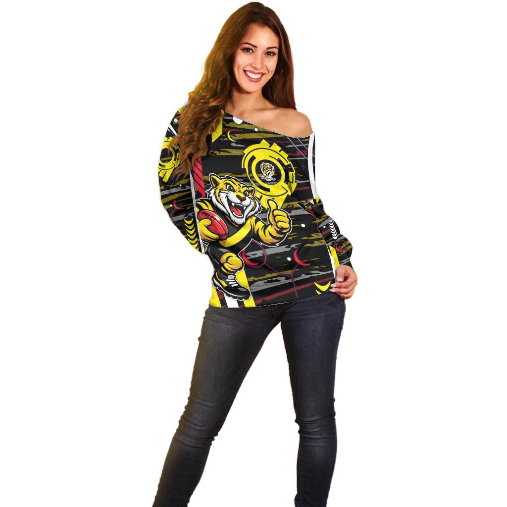Richmond Tigers Off Shoulder Sweater Mascot Cartoon Football Illustration Style