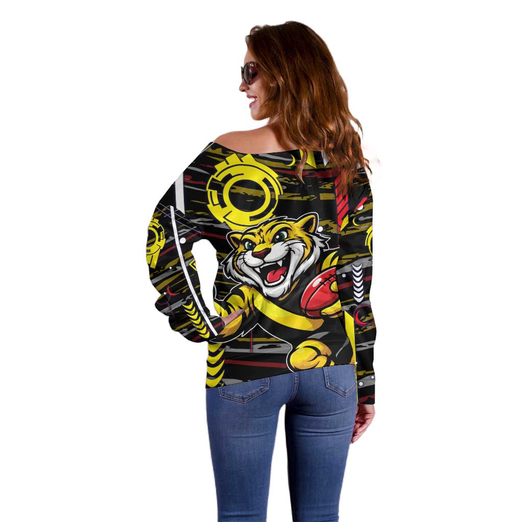 Richmond Tigers Off Shoulder Sweater Mascot Cartoon Football Illustration Style