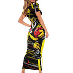 Richmond Tigers Short Sleeve Bodycon Dress Mascot Cartoon Football Illustration Style