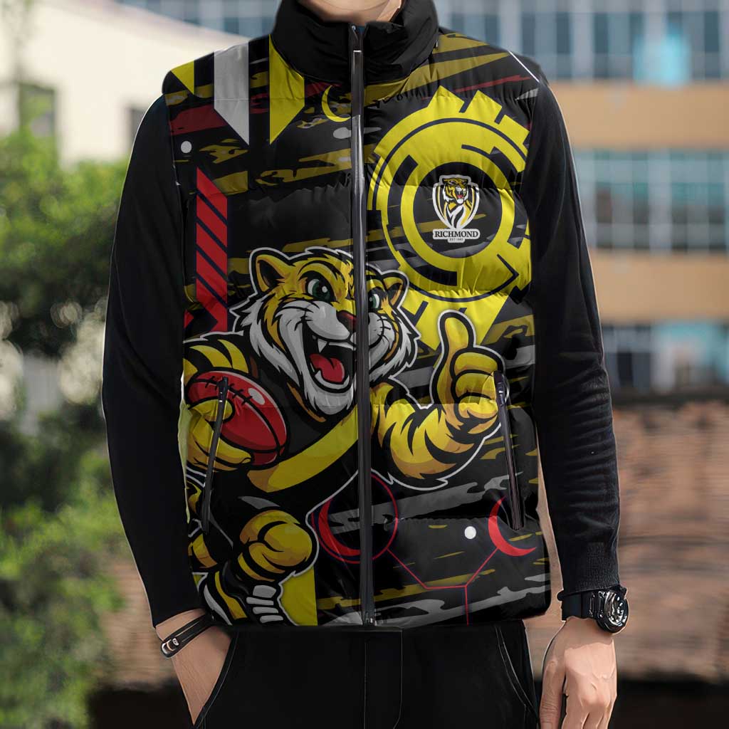 Richmond Tigers Sleeveless Puffer Jacket Mascot Cartoon Football Illustration Style