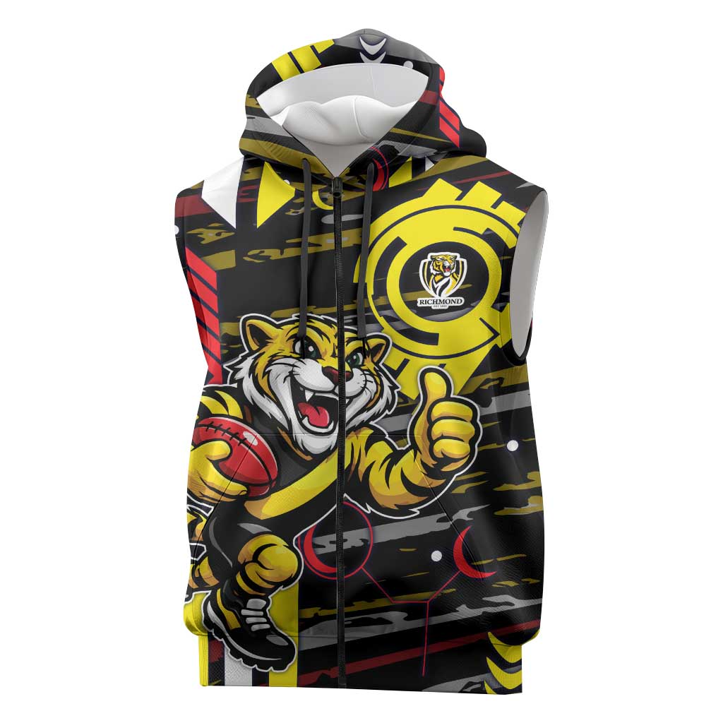 Richmond Tigers Sleeveless Zip Hoodie Mascot Cartoon Football Illustration Style