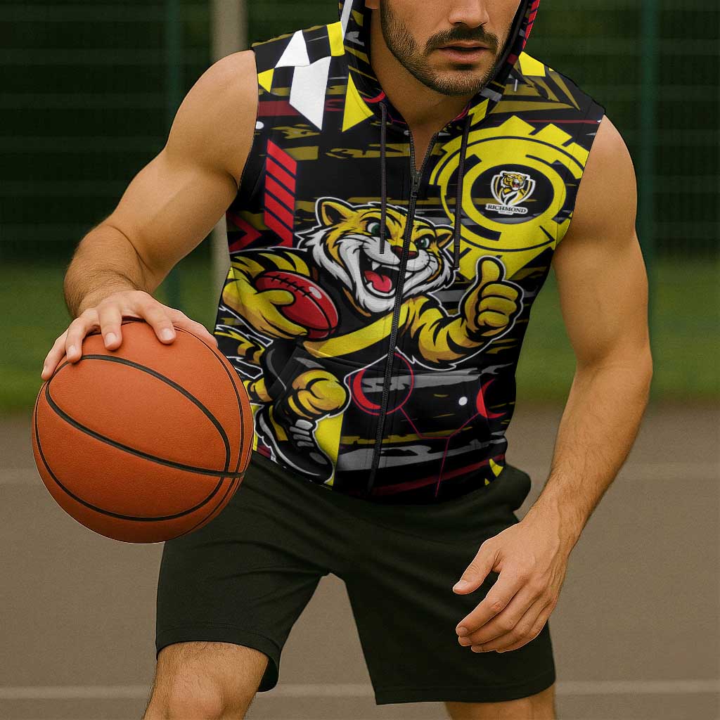 Richmond Tigers Sleeveless Zip Hoodie Mascot Cartoon Football Illustration Style