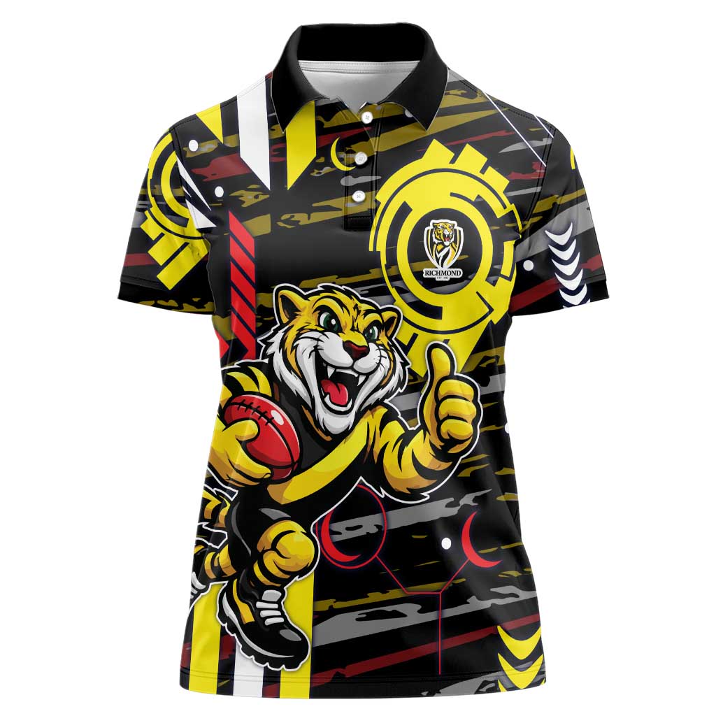 Richmond Tigers Women Polo Shirt Mascot Cartoon Football Illustration Style