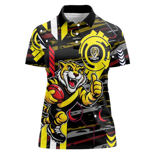 Richmond Tigers Women Polo Shirt Mascot Cartoon Football Illustration Style