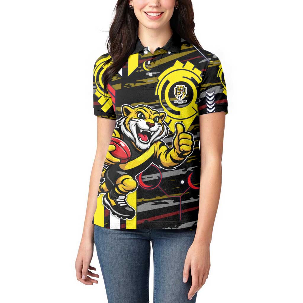 Richmond Tigers Women Polo Shirt Mascot Cartoon Football Illustration Style