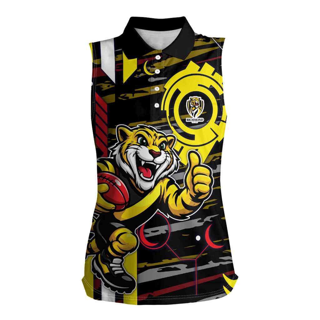 Richmond Tigers Women Sleeveless Polo Shirt Mascot Cartoon Football Illustration Style