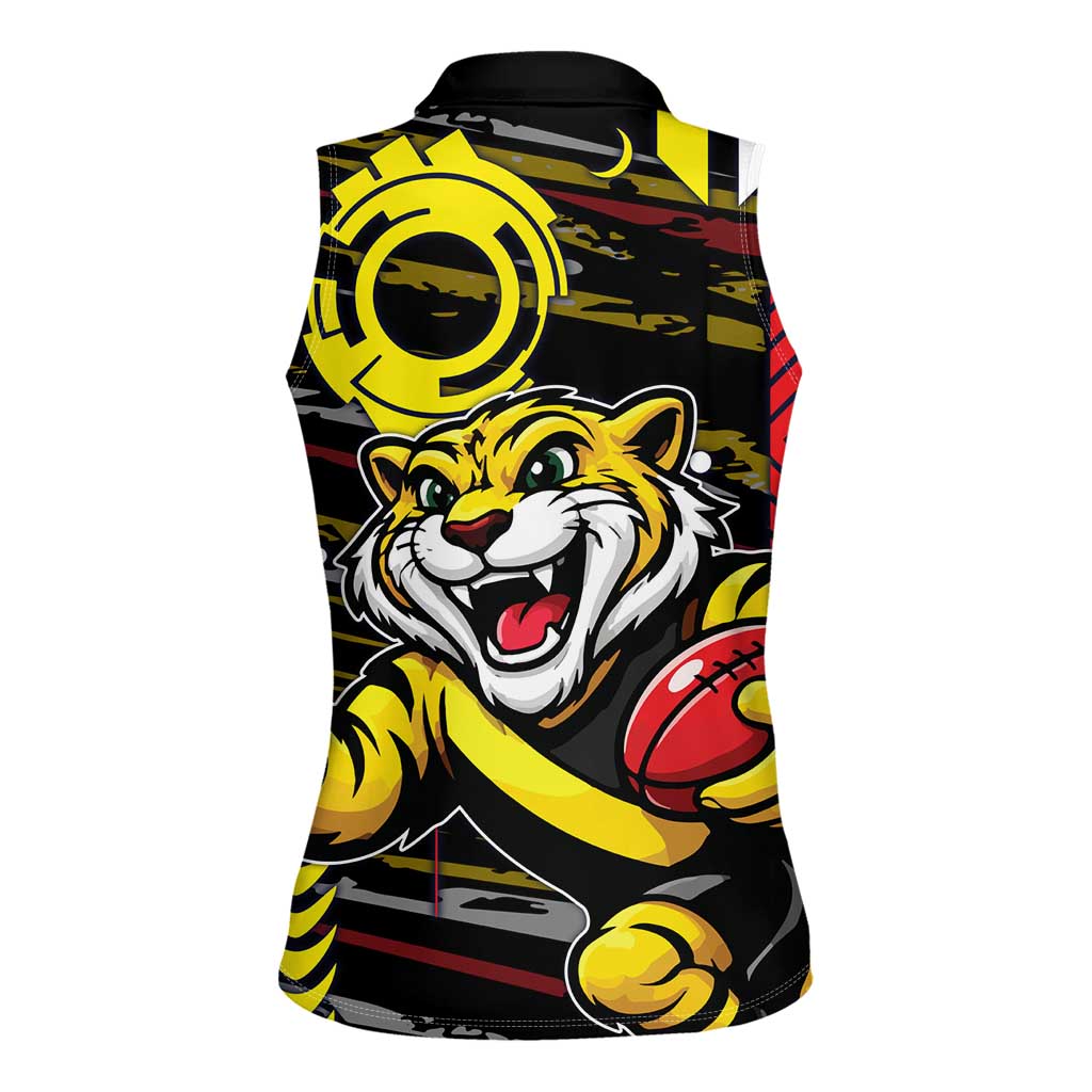 Richmond Tigers Women Sleeveless Polo Shirt Mascot Cartoon Football Illustration Style
