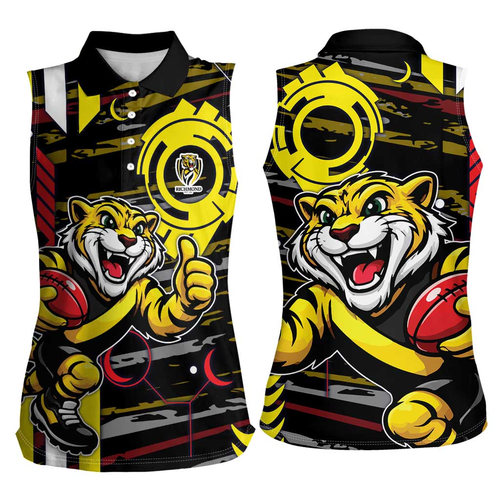 Richmond Tigers Women Sleeveless Polo Shirt Mascot Cartoon Football Illustration Style