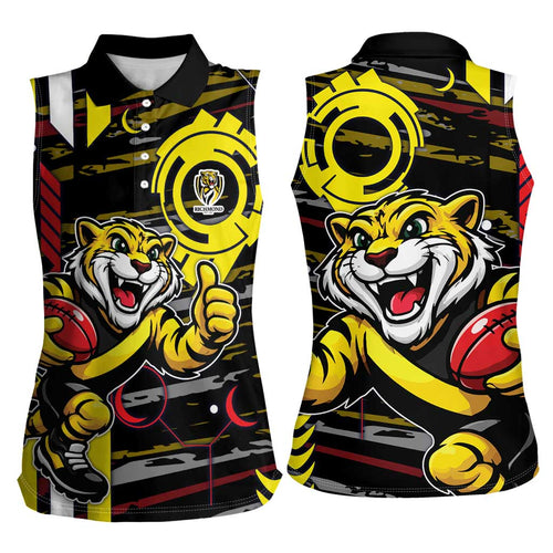 Richmond Tigers Women Sleeveless Polo Shirt Mascot Cartoon Football Illustration Style
