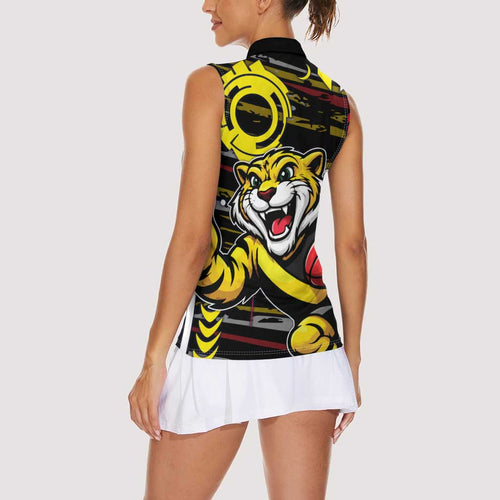 Richmond Tigers Women Sleeveless Polo Shirt Mascot Cartoon Football Illustration Style