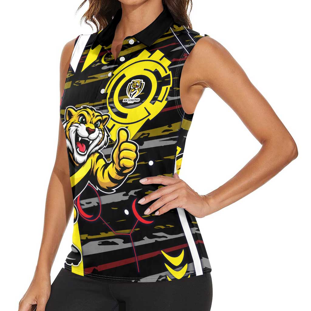 Richmond Tigers Women Sleeveless Polo Shirt Mascot Cartoon Football Illustration Style