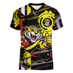 Richmond Tigers Women V-Neck T-Shirt Mascot Cartoon Football Illustration Style