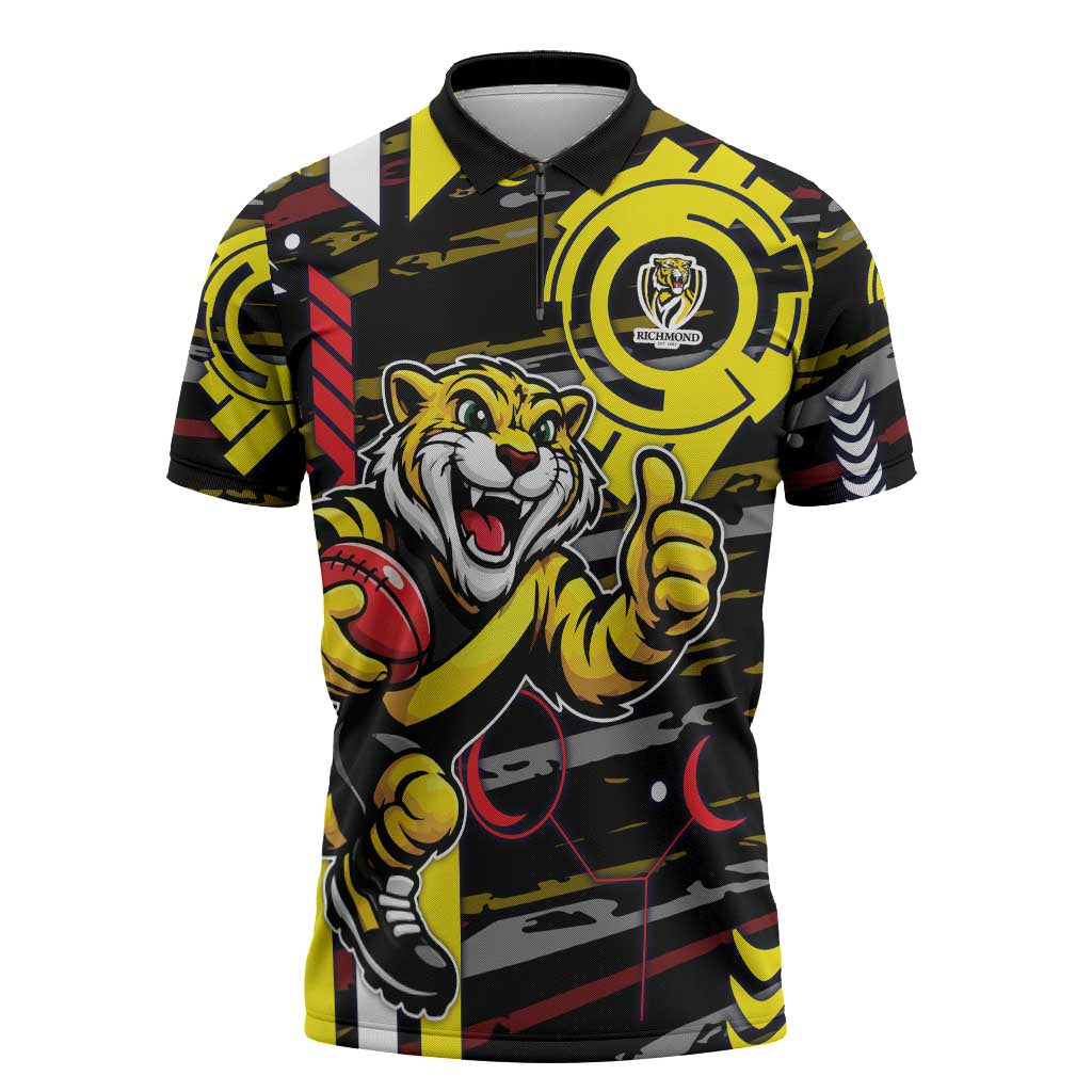 Richmond Tigers Zipper Polo Shirt Mascot Cartoon Football Illustration Style