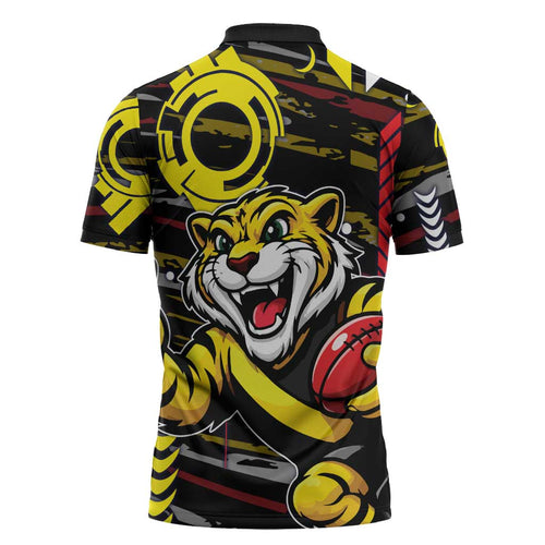Richmond Tigers Zipper Polo Shirt Mascot Cartoon Football Illustration Style
