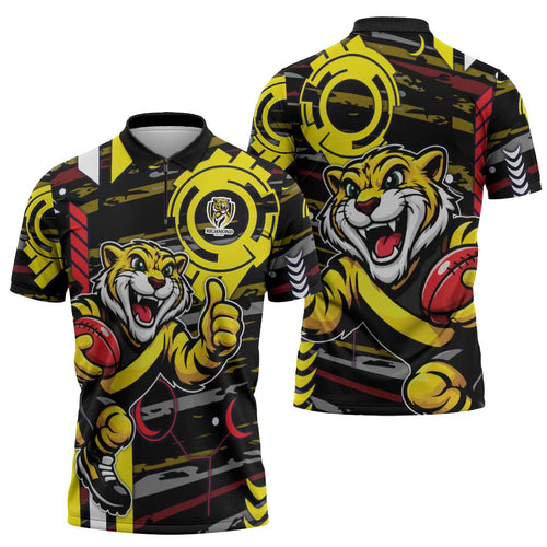 Richmond Tigers Zipper Polo Shirt Mascot Cartoon Football Illustration Style