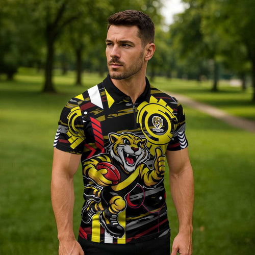 Richmond Tigers Zipper Polo Shirt Mascot Cartoon Football Illustration Style