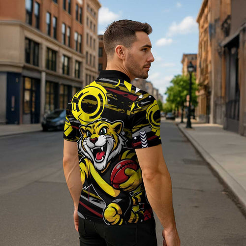 Richmond Tigers Zipper Polo Shirt Mascot Cartoon Football Illustration Style