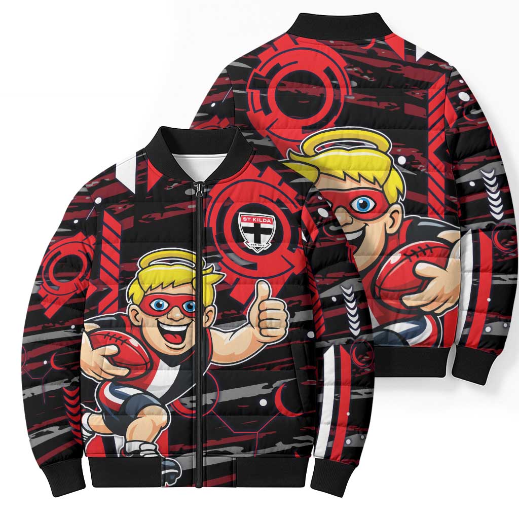 St Kilda Saints Bomber Puffer Jacket Mascot Cartoon Football Illustration Style