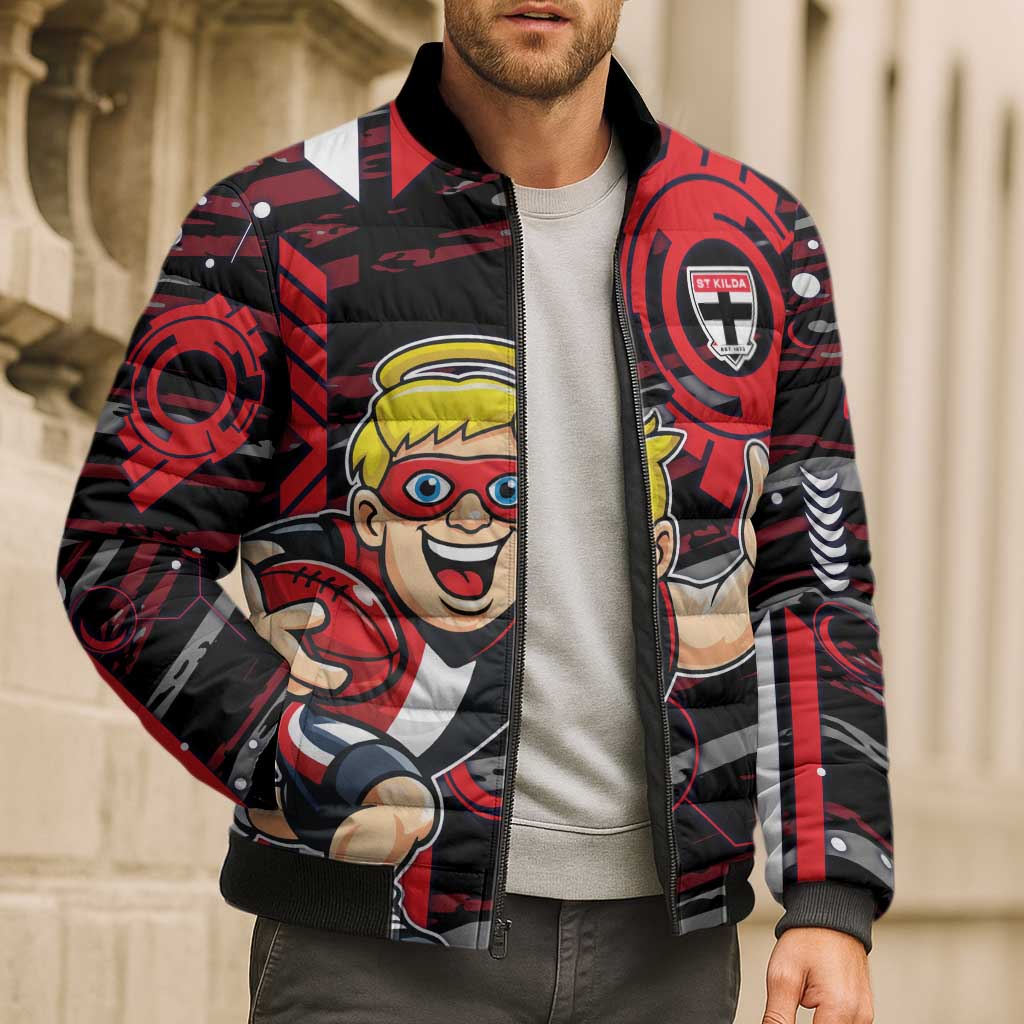 St Kilda Saints Bomber Puffer Jacket Mascot Cartoon Football Illustration Style