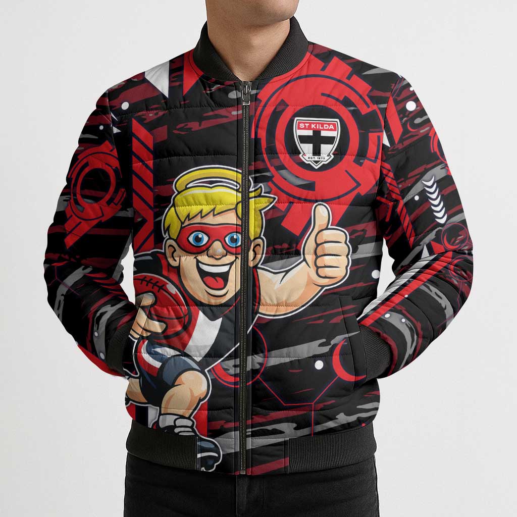 St Kilda Saints Bomber Puffer Jacket Mascot Cartoon Football Illustration Style