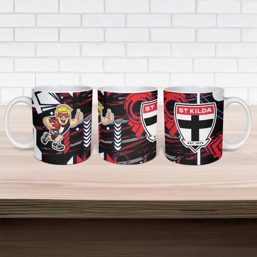 St Kilda Saints Ceramic Mug Mascot Cartoon Football Illustration Style