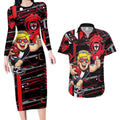 St Kilda Saints Couples Matching Long Sleeve Bodycon Dress and Hawaiian Shirt Mascot Cartoon Football Illustration Style