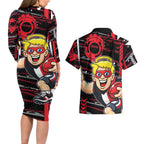 St Kilda Saints Couples Matching Long Sleeve Bodycon Dress and Hawaiian Shirt Mascot Cartoon Football Illustration Style