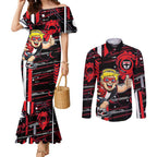 St Kilda Saints Couples Matching Mermaid Dress and Long Sleeve Button Shirt Mascot Cartoon Football Illustration Style