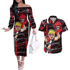 St Kilda Saints Couples Matching Off The Shoulder Long Sleeve Dress and Hawaiian Shirt Mascot Cartoon Football Illustration Style