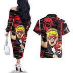 St Kilda Saints Couples Matching Off The Shoulder Long Sleeve Dress and Hawaiian Shirt Mascot Cartoon Football Illustration Style