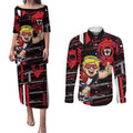 St Kilda Saints Couples Matching Puletasi and Long Sleeve Button Shirt Mascot Cartoon Football Illustration Style