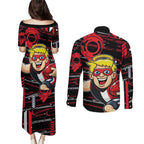 St Kilda Saints Couples Matching Puletasi and Long Sleeve Button Shirt Mascot Cartoon Football Illustration Style