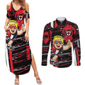 St Kilda Saints Couples Matching Summer Maxi Dress and Long Sleeve Button Shirt Mascot Cartoon Football Illustration Style