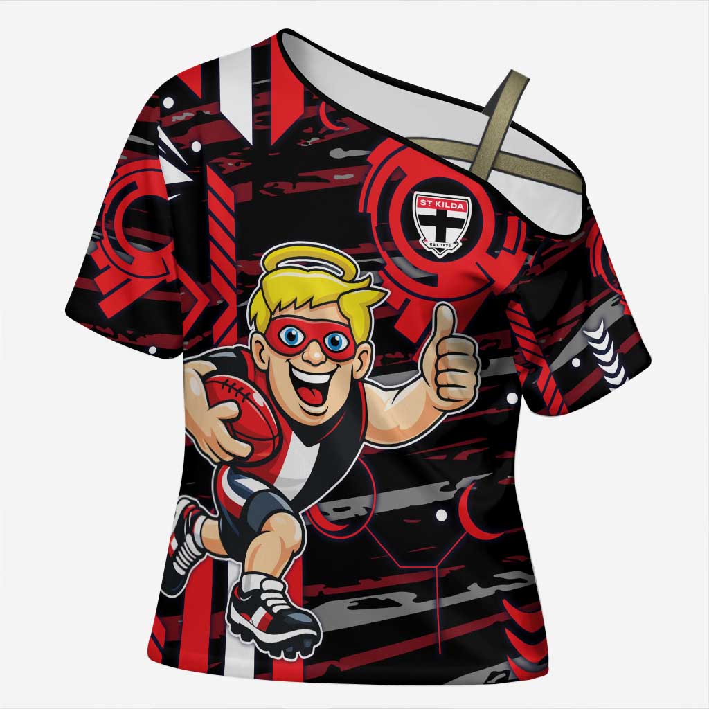 St Kilda Saints Cross Shoulder Shirt Mascot Cartoon Football Illustration Style