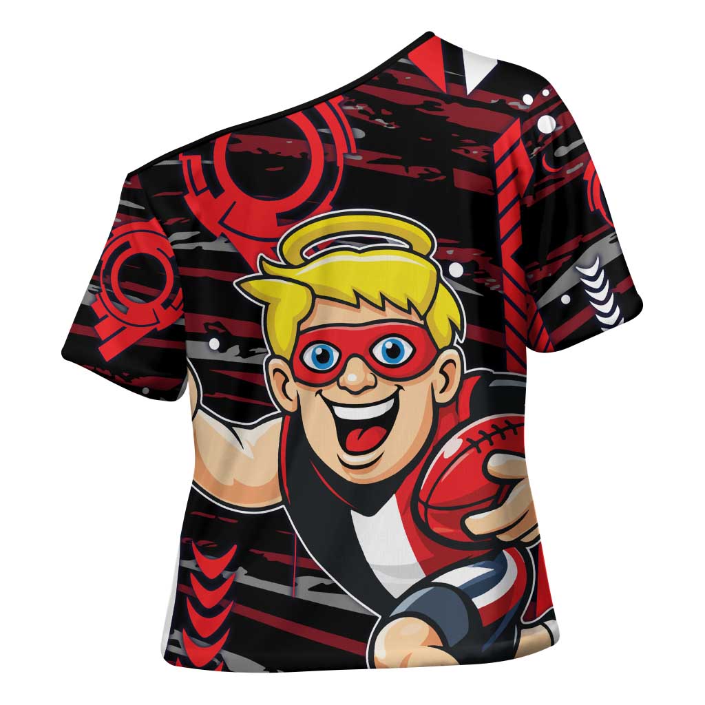 St Kilda Saints Cross Shoulder Shirt Mascot Cartoon Football Illustration Style