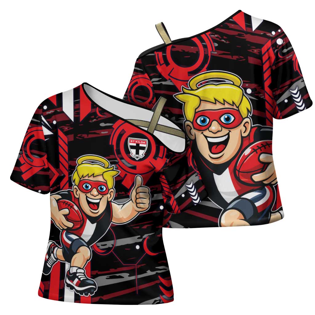 St Kilda Saints Cross Shoulder Shirt Mascot Cartoon Football Illustration Style