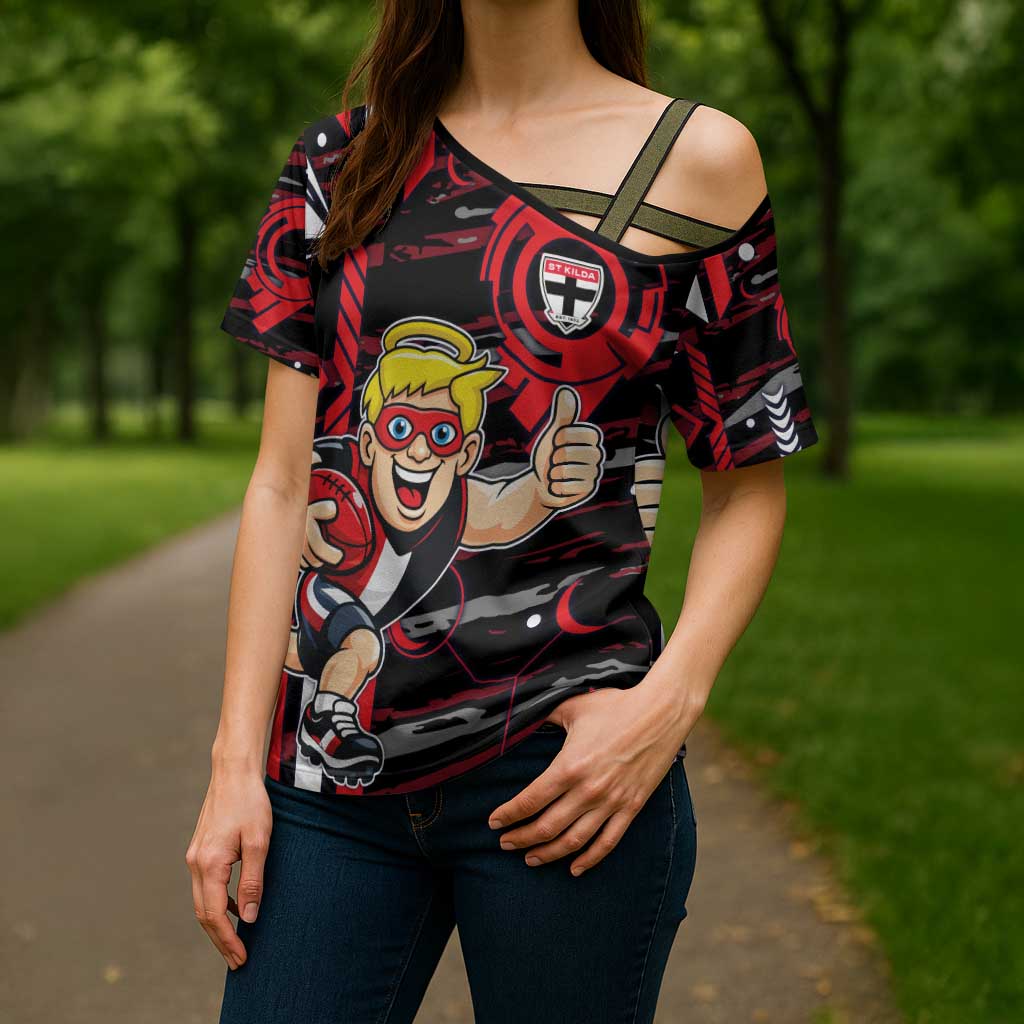 St Kilda Saints Cross Shoulder Shirt Mascot Cartoon Football Illustration Style